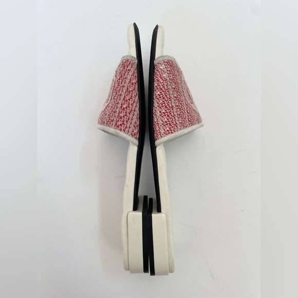 Prada Red White Jacquard canvas logo embroidered quilted leather sandals EU 38.5 - Picture 9 of 10